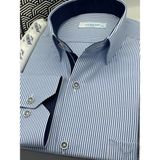 Klasik Uzun Kol Ince Çizgili Cepli Hediye Kutulu Erkek Gömlek - Saks Mavi - 2XL