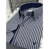 Klasik Uzun Kol Premium Kalın Çizgili Hediye Kutulu Erkek Gömlek - Lacivert Beyaz - Lacivert - Beyaz - 4XL