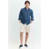 Klasik Western Regular Fit Orta Indigo Erkek Jean Gömlek - Mavi