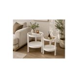 KLASS DEKOR Ceviz/ Meşe/ Beyaz/ Siyah , TEMPERLİ CAM , Masif Doğal Ahşap İskandinav Tasarım Balkon- Hol- Koridor- Mutfak- Salon- Ofis otel Yuvarlak Golf 2 li zigon Sehpa 45x62 cm