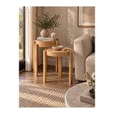 KLASS DEKOR Ceviz/ Meşe/ Siyah/ Beyaz Renk Masif Doğal Ahşap İskandinav Tasarım Salon Milan Yuvarlak 3'lü Zigon Sehpası Çap 40 cm