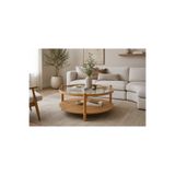 KLASS DEKOR Ceviz/ Meşe/ Siyah/ Beyaz Renk TEMPERLİ CAM Masif Doğal Ahşap İskandinav Tasarım Monza Salon Yuvarlak Orta Sehpası Çap 80 x 46 cm