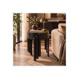 KLASS DEKOR Ceviz/ Meşe/ Siyah/ Beyaz Renk TEMPERLİ CAM Masif Doğal Ahşap İskandinav Tasarım Salon Golf Yuvarlak 3'lü Zigon Sehpası Çap 40 cm