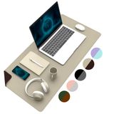 Klasse Çift Renk Dikişli PU Deri Masa Matı 80x40 Cm Mousepad, Su Geçirmez Masa Sümeni, Çift Taraflı Kullanım, Dizüstü Bilgisayar/Ofis/Ev için, Kaymaz Taban (Bej Ve Kahverengi)