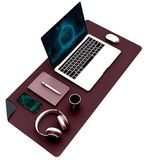 Klasse Çift Renk Dikişli PU Deri Masa Matı 80x40 Cm Mousepad, Su Geçirmez Masa Sümeni, Çift Taraflı Kullanım, Dizüstü Bilgisayar/Ofis/Ev için, Kaymaz Taban (Bordo Ve İndigo Mavisi)