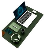 Klasse Çift Renk Dikişli PU Deri Masa Matı 80x40 Cm Mousepad, Su Geçirmez Masa Sümeni, Çift Taraflı Kullanım, Dizüstü Bilgisayar/Ofis/Ev için, Kaymaz Taban (Koyu Yeşil Ve Taba)
