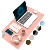Klasse Çift Renk Dikişli PU Deri Masa Matı 80x40 Cm Mousepad, Su Geçirmez Masa Sümeni, Çift Taraflı Kullanım, Dizüstü Bilgisayar/Ofis/Ev için, Kaymaz Taban (Pembe Ve Gri)
