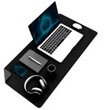 Klasse Çift Renk Dikişli PU Deri Masa Matı 80x40 Cm Mousepad, Su Geçirmez Masa Sümeni, Çift Taraflı Kullanım, Dizüstü Bilgisayar/Ofis/Ev için, Kaymaz Taban (Siyah Ve Koyu Gri)