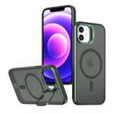Klassegear iphone 12/12 Pro uyumlu Metal Lens Koruma Çerçevesi/Standlı Güçlü magsafe Bağımsız Buton Hoparlör Koruma Mat Şeffaf Telefon Kılıfı (Yeşil)