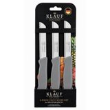 KlauF Solingen 3lü Meyve Bıçak Seti, 3 adet Tırtıklı Meyve Bıçağı, Paslanmaz Çelik, Ergonomik Kaymaz Sap, Ultra Keskin, Meyve ve Sebze için, 18 cm. Gri Renk