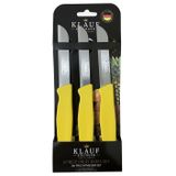KlauF Solingen 3lü Meyve Bıçak Seti, 3 adet Tırtıklı Meyve Bıçağı, Paslanmaz Çelik, Ergonomik Kaymaz Sap, Ultra Keskin, Meyve ve Sebze için, 18 cm. Sarı Renk