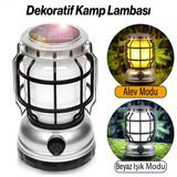 Klaus Dekoratif Kamp Lambasi Ledli Kirmizi Alev Beyaz Isikli El Feneri Isildak Sarjli Cift Modlu