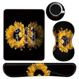 Klavye Bilek Desteği + Mouse Pad + Mouse Bilek Desteği Seti + Bardak Altlığı, Dizüstü Bilgisayar, Ofis, Ev, Çalışma Oyun, Ayçiçeği İncili için Ergonomik Hafızalı Köpük Fare ve Klavye Pedi Seti