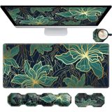Klavye Mouse Pad Seti, Büyük Oyun Mouse Pad + Klavye Bilek Desteği + Fare Bilek Yastığı + Bardak Altlığı, 4'ü 1 Arada Kaymaz Kauçuk Taban, 80 cm x 30 cm Ofis için Genişletilmiş Masa Örtüsü, Yeşil