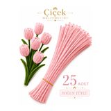 KLC Çiçek Malzemecisii 25 Adet Pudra Şönil Tel | Çiçek Yapımına Uygun | 30 CM | 0.6 MM | Yoğun Tüylü