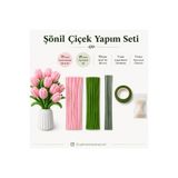 KLC Çiçek Malzemecisii Şönil Çiçek Yapım Seti 100 Parça | 75 Pudra Pembe, 25 Yeşil, 10 Çiçek Teli, 30 m Çiçek Bandı, Tomurcuk Seti