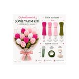 KLC Çiçek Malzemecisii Şönil Yapım Kiti Full Set | 100 Adet Şönil + 40 cm Çiçek Teli + 30 m Çiçek Bandı + 1 Paket Tohumcuk | Fuşya, Şeker Pembe, Pastel Pembe, Ordu Yeşili