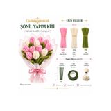 KLC Çiçek Malzemecisii Şönil Yapım Kiti Full Set | 100 Adet Şönil + 40 cm Çiçek Teli + 30 m Çiçek Bandı + 1 Paket Tomurcuk | Şeker Pembe Krem Yeşil