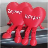 Klc Tasarım Ayaklı Çift Kalp (İsim Baskılı) | Kişiye Özel Tasarım | Dekoratif | Hediyelik | 3D Baskı | Dayanıklı PLA Hammadde | Sevgiliye / Eşe Hediye