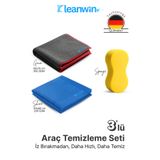 Kleanwin 3’lü Mikrofiber Oto Yıkama Seti | Sünger + Oto Kurulama Bezi + Araba Cam Bezi | Araç Temizleme Seti