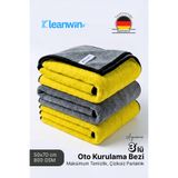 Kleanwin AquaMax 3’lü Mikrofiber Kurulama Havlusu | 50x70 cm | 800 GSM | Çift Katlı Emici Araba Kurulama Bezi