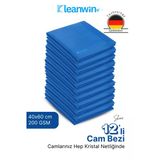 Kleanwin Shine 12’Li Set 40X60Cm Mikrofiber Cam Bezi Mavi–Ev Ve Oto Temizlik Bezi, İz Bırakmaz Mikrofiber Bez