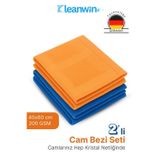 Kleanwin Shine 2’Li 40X60Cm Mikrofiber Cam Bezi Seti – Mavi Ve Turuncu, Ev Ve Araç Cam Temizlik Bezi