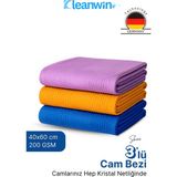 Kleanwin Shine 3’lü Mikrofiber Cam Bezi Seti – Ev ve Araç Cam Temizlik Bezi, Iz Bırakmayan Mikrofiber Bez