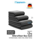 Kleanwin Titan 4’lü Mikrofiber Bez Seti 40x40 cm 300 GSM | Oto Yıkama Kurulama Bezi, Leke Bırakmaz Cam Bezi