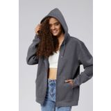 Klein-OFF Mooncover Kadın Kapşonlu Kanguru Cepli Fermuarlı Sweatshirt – Koyu Gri