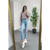 kleshus Ganikus Kadın Açık Mavi Asit Kar Yıkama Süper Yüksek Bel Comfort Likralı Mom Kot Pantalon Jeans