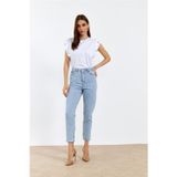 Kleshus Ganikus Mom Mavi Kar Jeans Esnek Kadın Kot Pantolon