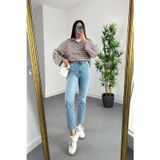 Kleshus Ganikus New Mom Mavi Kar Kadın Jeans Pantolon Tanya Rahat Kesim
