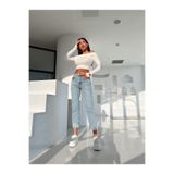 kleshus Kar Yıkama Yüksek Bel Likralı Kısa Paça Bilek Model Pantolon Jeans