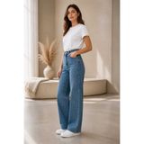 kleshus Mavi Renk Kadın Yüksel Bel Palazzo Jeans, Geniş Paça Salaş Pantolon