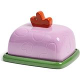 Klevering Pembe Desenli Kapaklı Tereyağ Tabağı - Standart