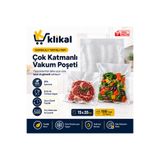 Klikal 15x20 Cm 100 Adet Gofrajlı Tırtıklı Vakum Poşeti -torbası Çok Katmanlı Kalın Tip