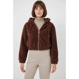 Klins Kids Kadın Kapüşonlu Crop Kahverengi Ceket - 42