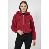 Klins Kids Kadın Kapüşonlu Crop Peluş Bordo Ceket - 40