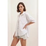 Klins Kids Kadın Kısa Kol Basic Oversize Pamuklu Beyaz Gömlek - 40