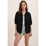 Klins Kids Kadın Kısa Kol Basic Oversize Pamuklu Siyah Gömlek - 36