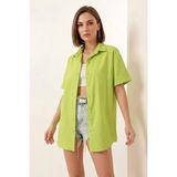 Klins Kids Kadın Kısa Kol Oversize Pamuklu Çağla Yeşili Gömlek - 36