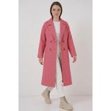 Klins Kids Kadın Klasik Yaka Çift Düğmeli Geniş Kesim Oversize Kaşe Kırmızı Kaban - 36