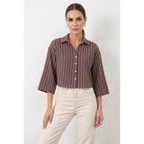 Klins Kids Kadın Oversize Çizgili Viskon Kahverengi Gömlek - 42