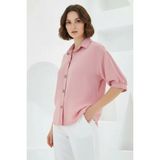 Klins Kids Kadın Oversize Kesim Kısa Kol Keten Pembe Gömlek - 38