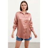 Klins Kids Kadın Oversize Kesim Saten Camel Gömlek - 42