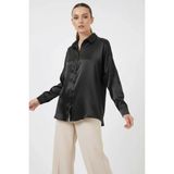 Klins Kids Kadın Oversize Saten Siyah Gömlek - 36