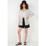 Klins Kids Kadın Oversize Tek Cepli Çizgili Viskon Beyaz Gömlek - 38