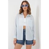 Klins Kids Kadın Oversize Tek Cepli Çizgili Viskon Mavi Gömlek - 38