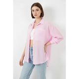 Klins Kids Kadın Oversize Tek Cepli Çizgili Viskon Pembe Gömlek - 36